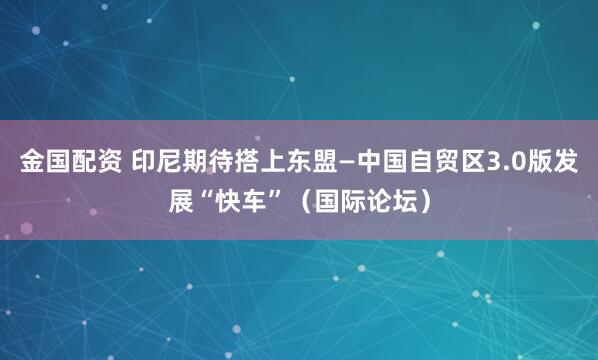 金国配资 印尼期待搭上东盟—中国自贸区3.0版发展“快车”（国际论坛）