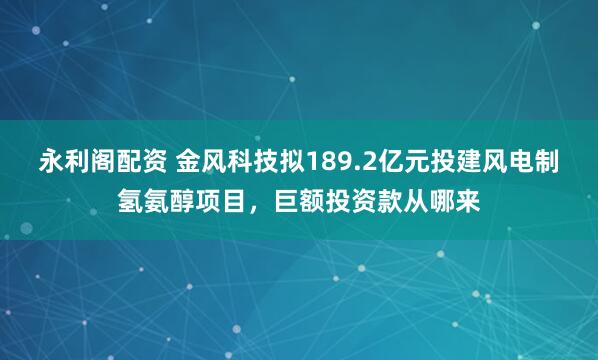 永利阁配资 金风科技拟189.2亿元投建风电制氢氨醇项目，巨额投资款从哪来